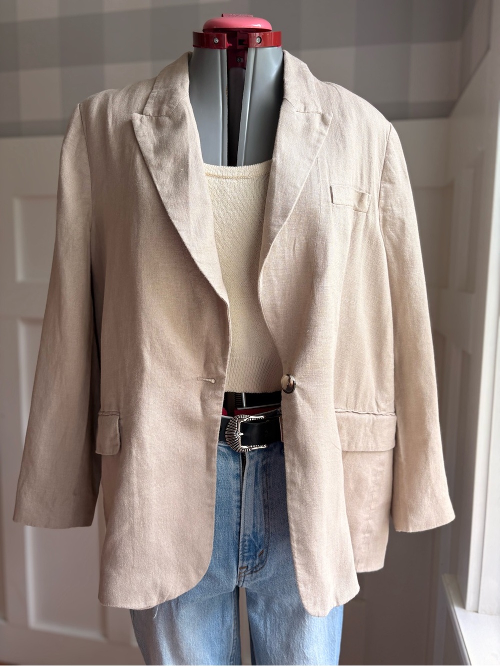 Zara Beige Single-Button Blazer XL - Picture 4 of 8